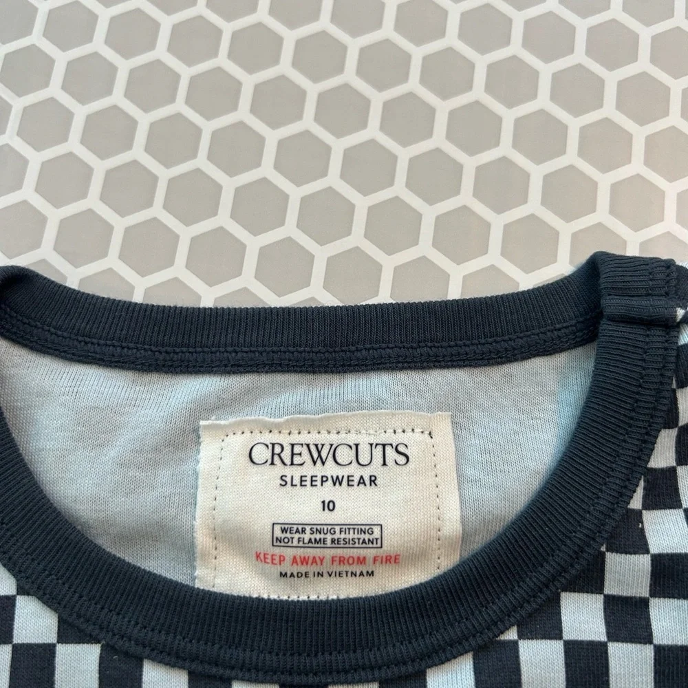 NWT J Crew Crewcuts Navy and Light Blue Checkerboard Kids Pajama Set Size 10
